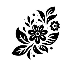 Black Floral Motif, Minimalist Botanical Illustration on White