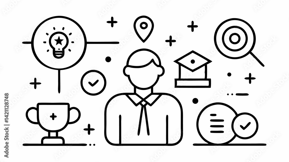 Poster vector icon set illustrating workshop concepts in an editable line style suitable for event flyers l