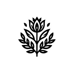 Elegant Floral Icon: Minimalist Black Flower Design on White Background