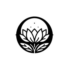 Minimalist Lotus Flower in Circle - Black and White Logo Design