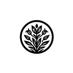 Minimalist Plant Logo in Circle, Black and White