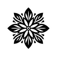 Geometric Floral Mandala Ornament in Black and White - Vector Art