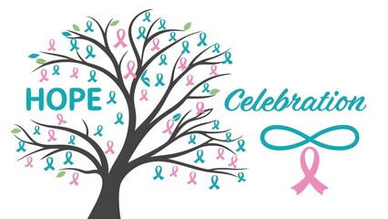 Stylized Tree with Colorful Cancer Awareness Ribbons Vector Illustration