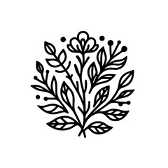 Minimalist Floral Emblem: Black & White, Simple Design, Nature Illustration