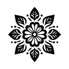 Black and White Floral Mandala Design - Vector Illustration