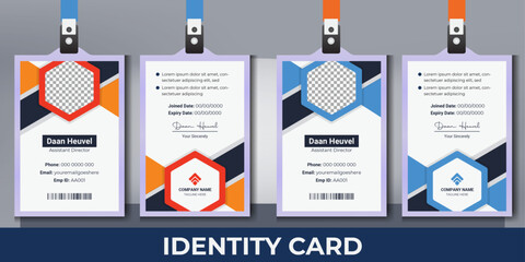 Professional Abstract Geometric Identity Card Vector Template with yellow red for Employee and office staff