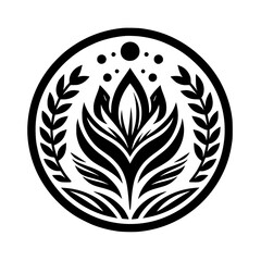 Minimalist Floral Emblem: Black and White, Circle Design