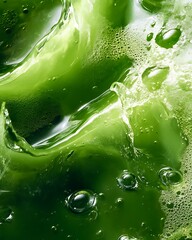 Abstract Green Liquid Surface with Bubbles Showing Transparency and Organic Texture