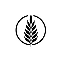 Minimalist Grain Logo: Wheat Ear in Circle, Black & White