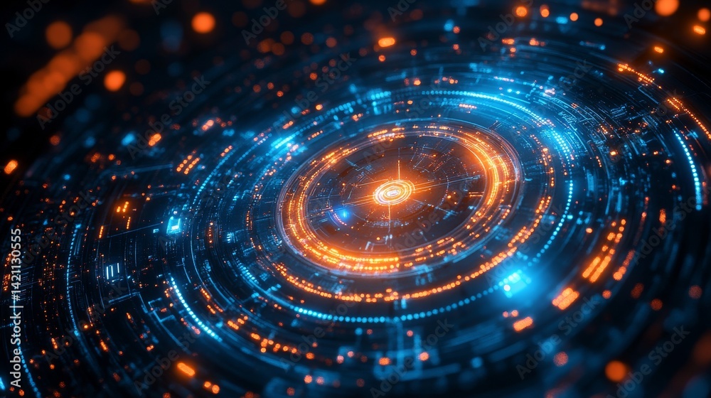 Wall mural futuristic data tunnel: an abstract representation of technology and data flow with vibrant blue and