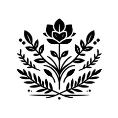 Elegant Black Floral Ornament on White: Vector Botanical Design