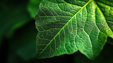 Obraz premium Close-up of a vibrant green plant leaf.