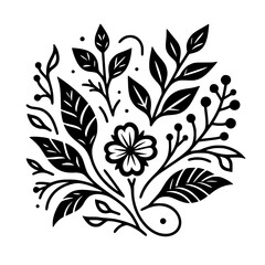 Black and White Floral Illustration, Elegant Botanical Design