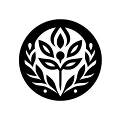 Minimalist Floral Emblem: Black and White Geometric Design