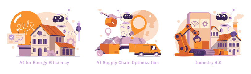 AI In Industry And Manufacturing. Flat Vector Illustration