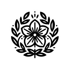 Minimalist Floral Emblem: Black and White, Circular Design