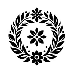 Black and White Floral Wreath Design, Monochromatic, Minimalist