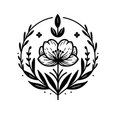 Floral Emblem: Minimalist Black and White Botanical Design