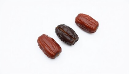 Obraz premium Three dried dates on a white background
