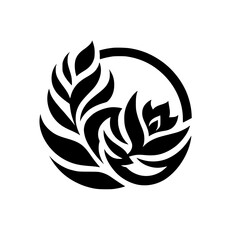 Elegant Black Floral Logo in Circle, Botanical Design