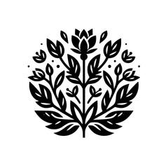 Minimalist Botanical Circle: Elegant Black Floral Design