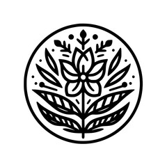 Floral Emblem: Minimalist Flower Illustration in a Circle