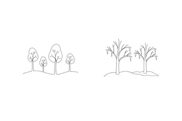 Minimalist Tree Line Drawing Of Four Seasons Illustration Vector Graphic