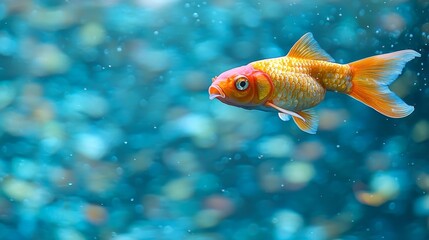 Naklejka premium A goldfish swimming in an aquarium with bubbles
