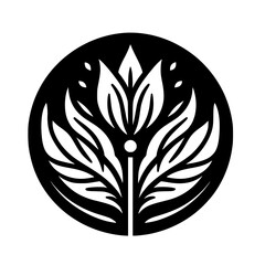 Black and White Floral Logo, Minimalist, Round Design