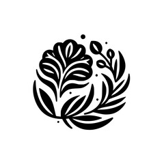 Elegant Black & White Floral Circle Design, Minimalist Illustration