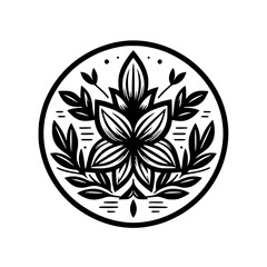 Minimalist Floral Mandala: Black and White Botanical Emblem