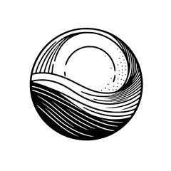 Abstract Wave in a Circle: Minimalist Black & White Design