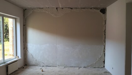 Room Interior Under Renovation Showing Damaged Wall Plaster Removal Process