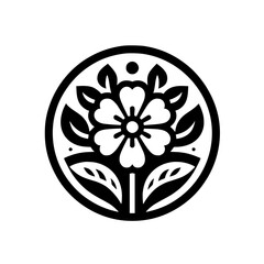 Black and White Floral Emblem in a Circle: Minimalist Design