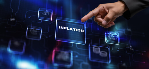 Inscription Inflation on virtual screen. Sustained increase in the general level of prices for goods and services