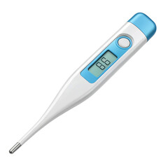 Digital thermometer with sleek design and blue accent, displaying temperature reading of 86 degrees Fahrenheit. This essential health tool is perfect for monitoring body temperature accurately