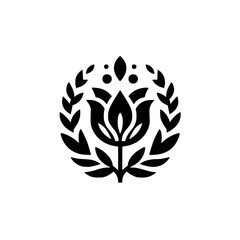 Minimalist Floral Emblem: Black & White Crest Design