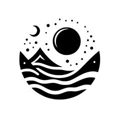 Minimalist Black & White Mountain Landscape at Night