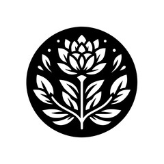 Geometric Lotus Flower in a Black Circle, Minimalist Design