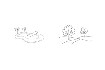 Simple Line Art Illustration Of Summer Scenes And Relaxing Getaways