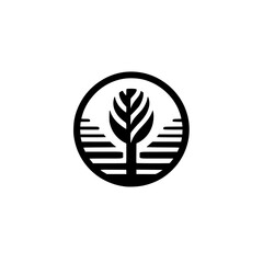 Minimalist Black & White Logo: Tree and Landscape in Circle