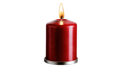 Candle flame in a low key: A single, vibrant candle flame dances atop a rich red pillar, casting a warm, inviting glow that embodies tranquility and peaceful ambiance. The elegant design.