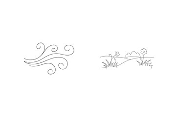 Hand Drawn Wind Blowing Over Field With Flowers And Grass Illustration