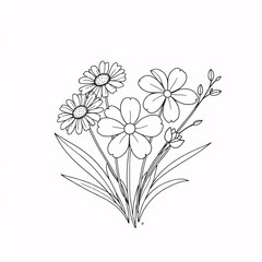 Obraz premium Black and White Floral Bouquet of Daisies and Wildflowers