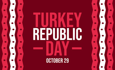 Turkey Republic Day celebration on October 29 with deep red theme, modern Turkish design and abstract wavy borders, honoring national pride and independence illustration