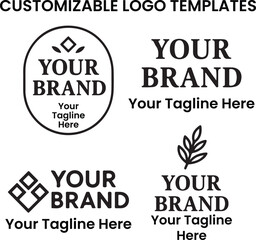 four distinct black and white customizable logo templates