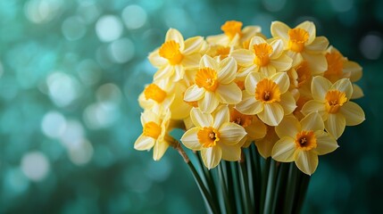 Obraz premium A bunch of yellow daffodils in a vase on a table
