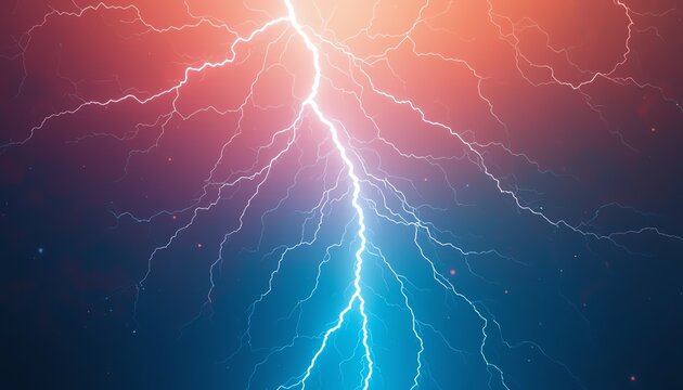 Dramatic Lightning Strike Across a Vibrant Pink and Blue Night Sky A powerful bolt of lightning illuminates the darkness