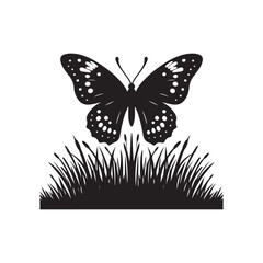 butterfly on grass vector silhouette clip art illustration