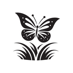 butterfly on grass vector silhouette clip art illustration